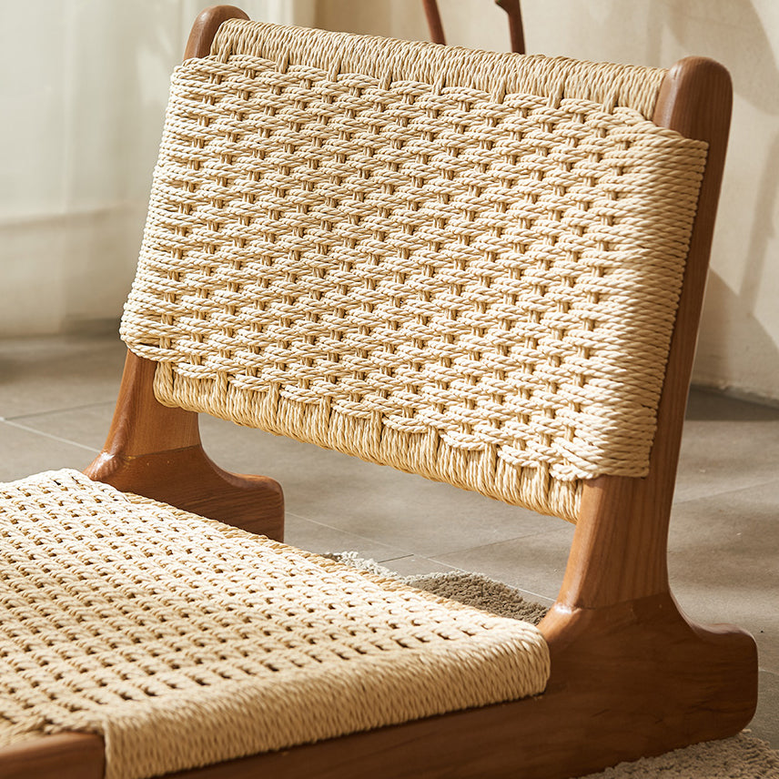 Traditional Japanese Tatami Braided Rope Ash Frame Square Lounge Chair Backrest For Living Room