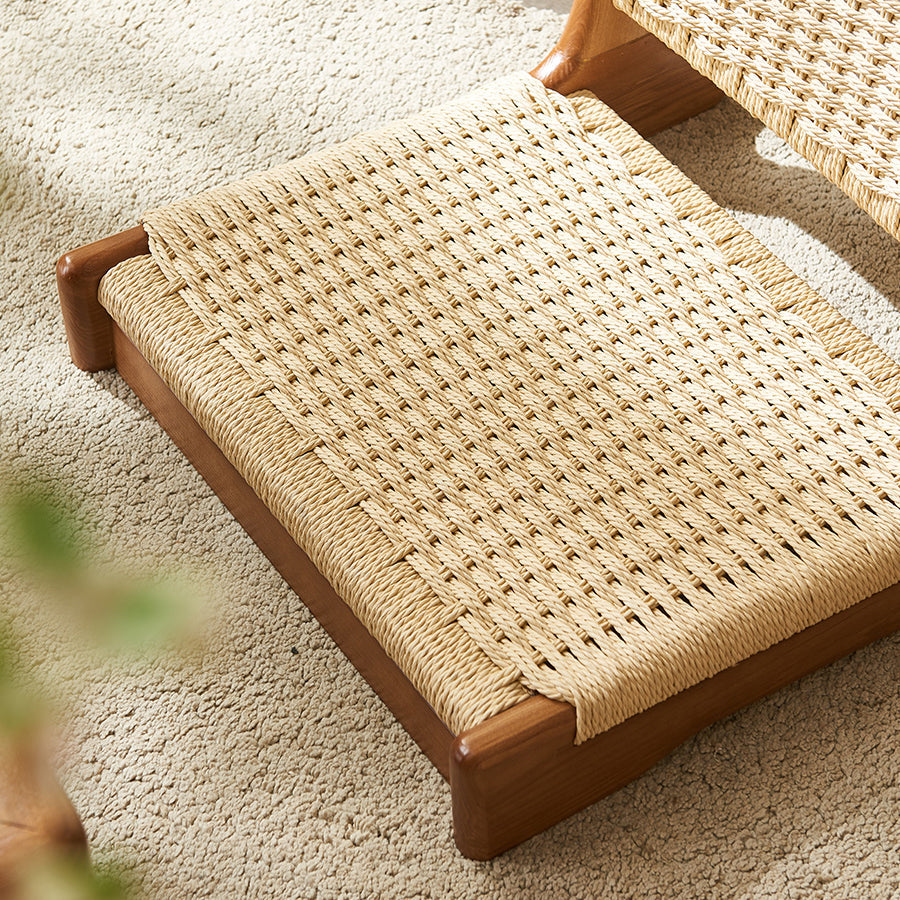 Traditional Japanese Tatami Braided Rope Ash Frame Square Lounge Chair Backrest For Living Room