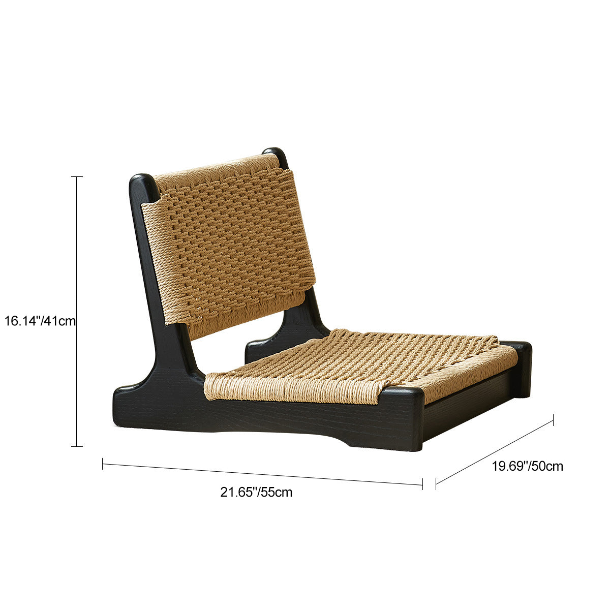 Traditional Japanese Tatami Braided Rope Ash Frame Square Lounge Chair Backrest For Living Room