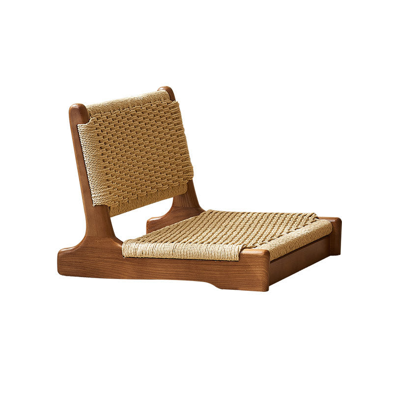 Traditional Japanese Tatami Braided Rope Ash Frame Square Lounge Chair Backrest For Living Room