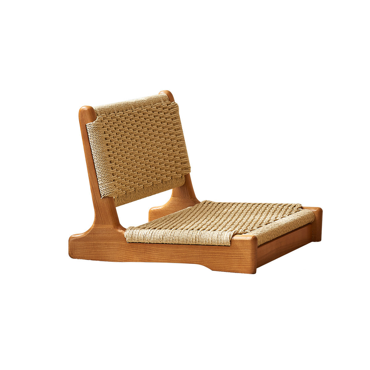 Traditional Japanese Tatami Braided Rope Ash Frame Square Lounge Chair Backrest For Living Room