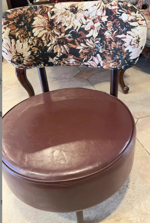 Traditional Vintage Swivel Round Wood Oil-waxed Leather Chair Backrest For Living Room