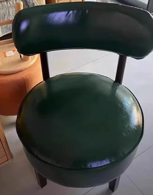 Traditional Vintage Swivel Round Wood Oil-waxed Leather Chair Backrest For Living Room