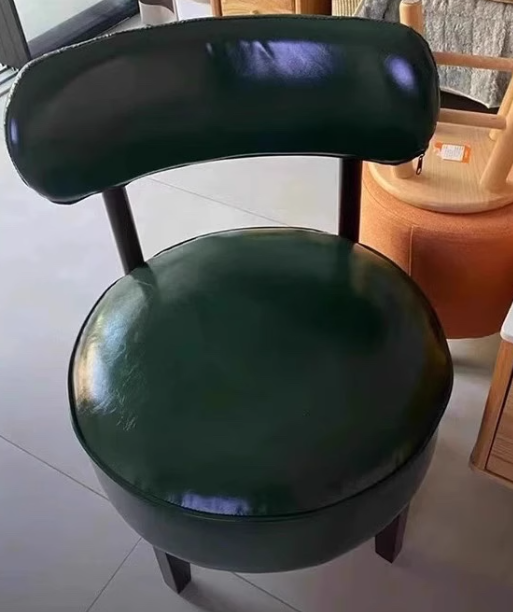 Traditional Vintage Swivel Round Wood Oil-waxed Leather Chair Backrest For Living Room