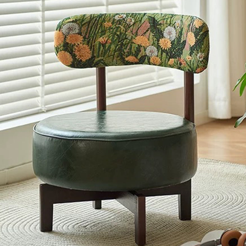 Traditional Vintage Swivel Round Wood Oil-waxed Leather Chair Backrest For Living Room