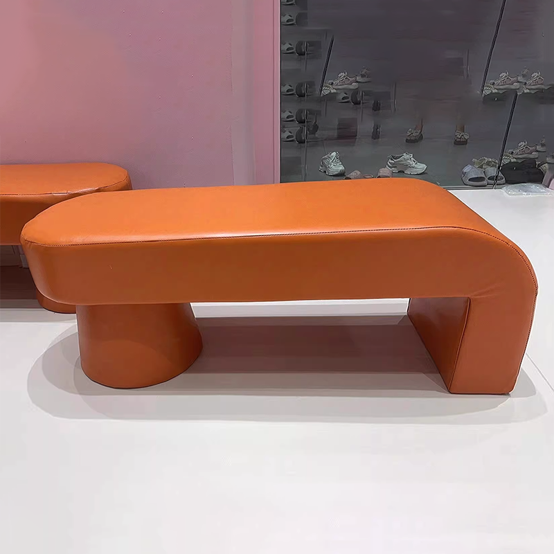 Contemporary Luxury Strip Solid Wood Plywood PU Leather Sponge Bench Armless Backless For Living Room