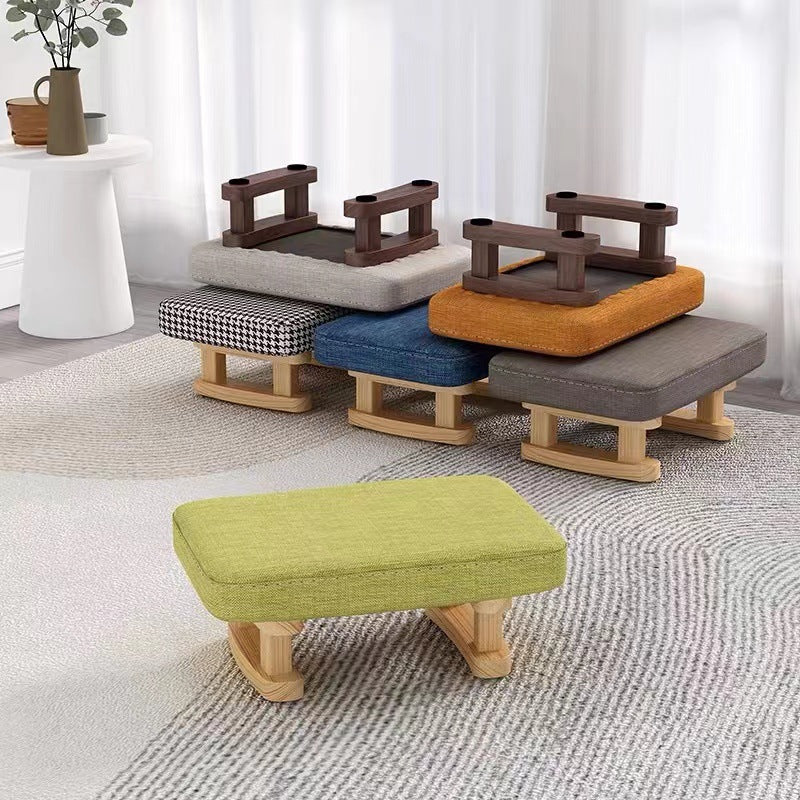 Contemporary Scandinavian Plywood Cotton Linen Sponge Rectangular Low Stool For Entryway