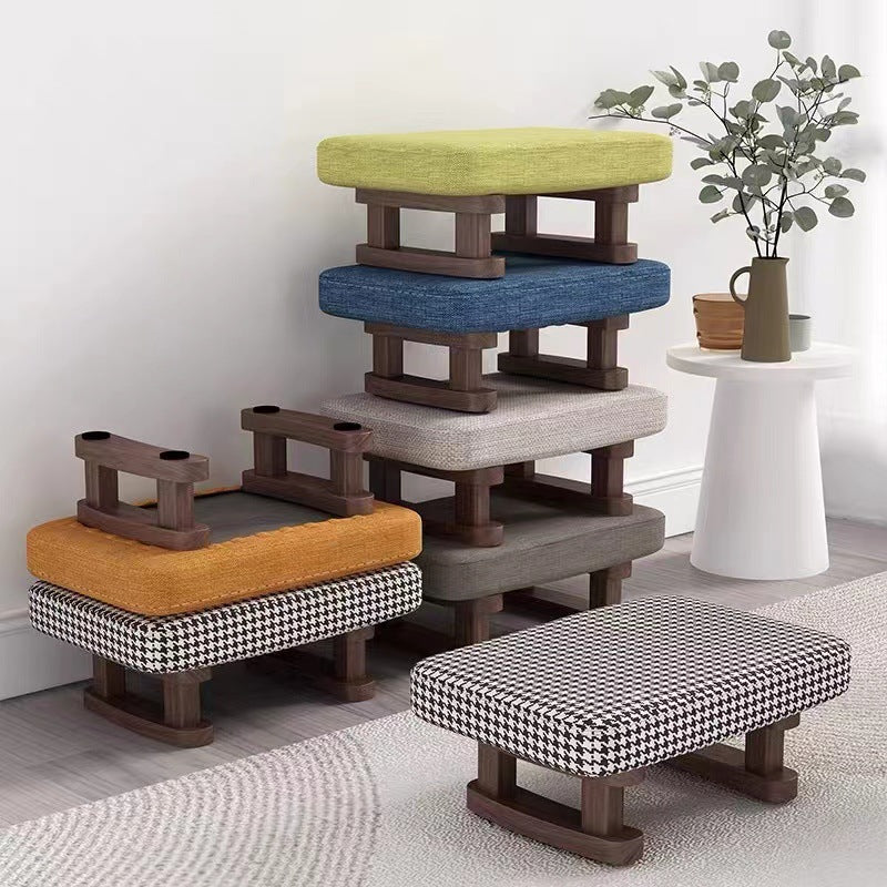Contemporary Scandinavian Plywood Cotton Linen Sponge Rectangular Low Stool For Entryway