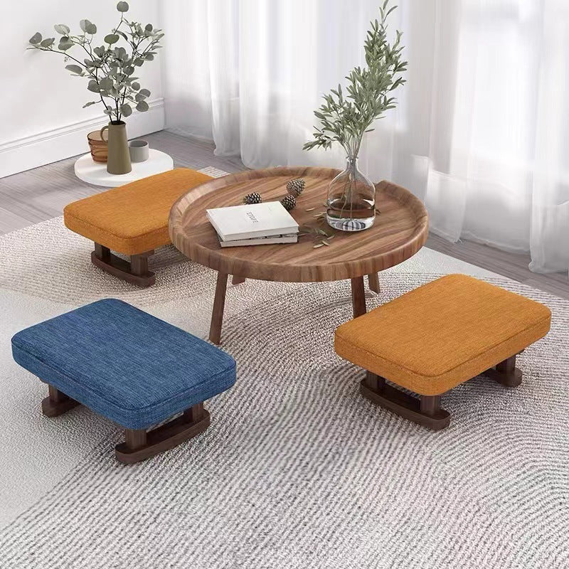 Contemporary Scandinavian Plywood Cotton Linen Sponge Rectangular Low Stool For Entryway