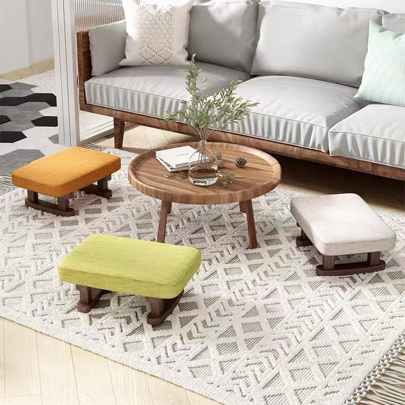 Contemporary Scandinavian Plywood Cotton Linen Sponge Rectangular Low Stool For Entryway