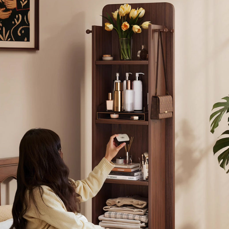 Modern Minimalist Rectangular MDF Glass Rotatable Mirror Storage Cabinet 5-Storage Compartments For Living Room & Bedroom