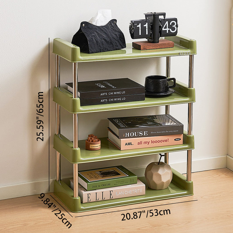Contemporary Industrial Rectangular PP Plastic Stainless Steel Multi-Layer Storage Shelf 2/3/4/5-Tier For Living Room