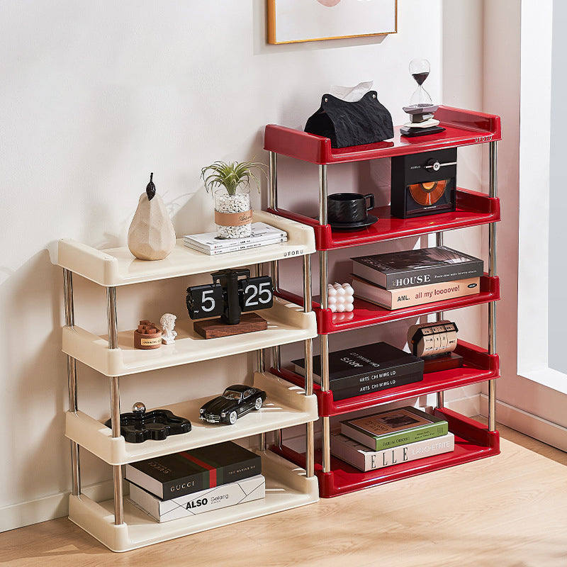 Contemporary Industrial Rectangular PP Plastic Stainless Steel Multi-Layer Storage Shelf 2/3/4/5-Tier For Living Room