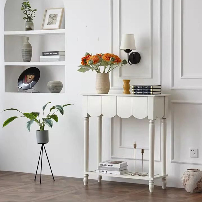 Modern Mid-Century Wavy-Edge Rectangular Solid Wood Console Table 2/3-Drawer For Entryway & Hallway
