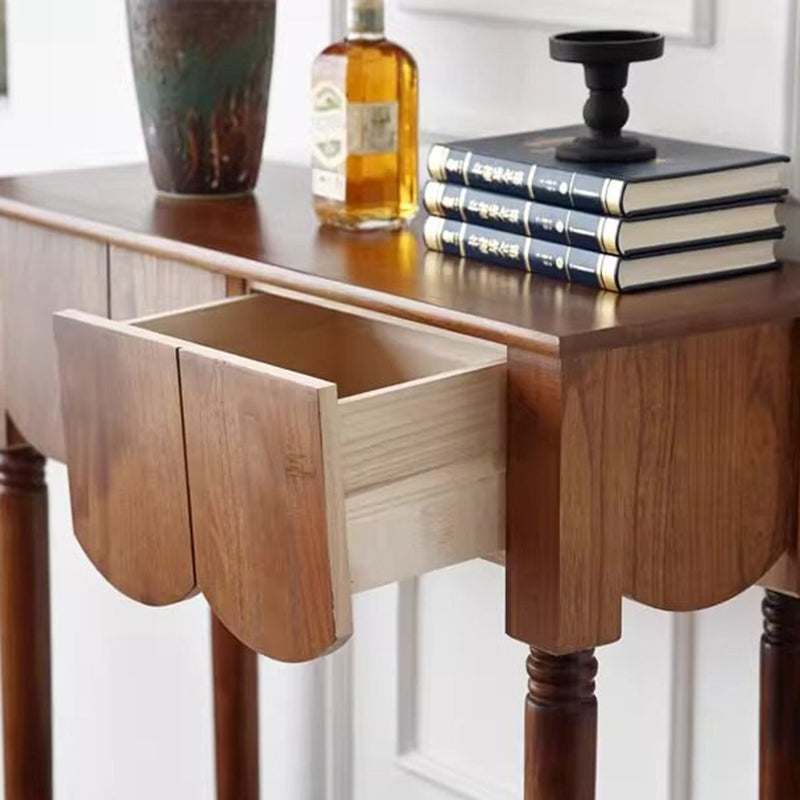 Modern Mid-Century Wavy-Edge Rectangular Solid Wood Console Table 2/3-Drawer For Entryway & Hallway