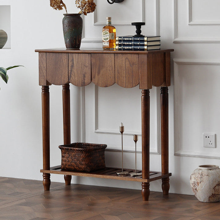Mid-Century Rectangular Solid Wood Console Table