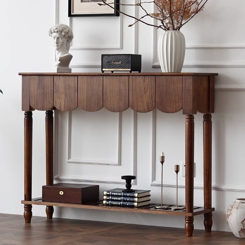 Mid-Century Rectangular Solid Wood Console Table