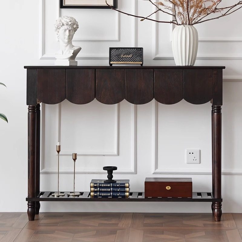 Mid-Century Rectangular Solid Wood Console Table