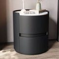 Contemporary Scandinavian Faux Leather Plywood Cylindrical Round Nightstand 2-Drawer For Bedroom