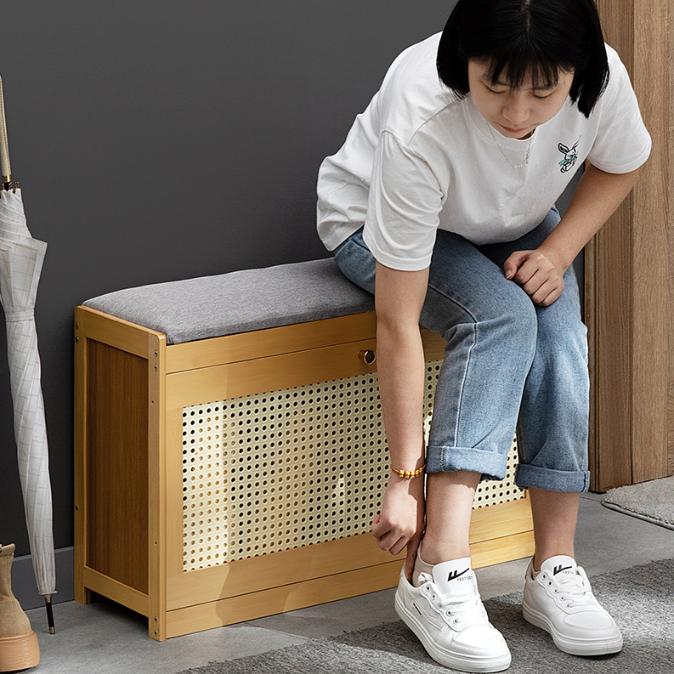 Traditional Rectangular Bamboo Shoe Cabinet