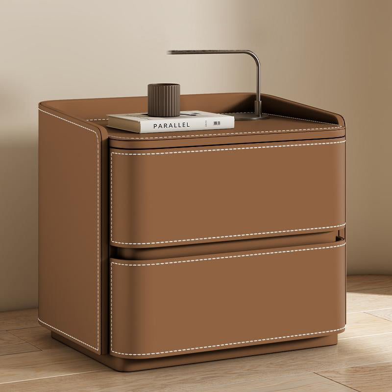 Contemporary Square Leather Nightstand