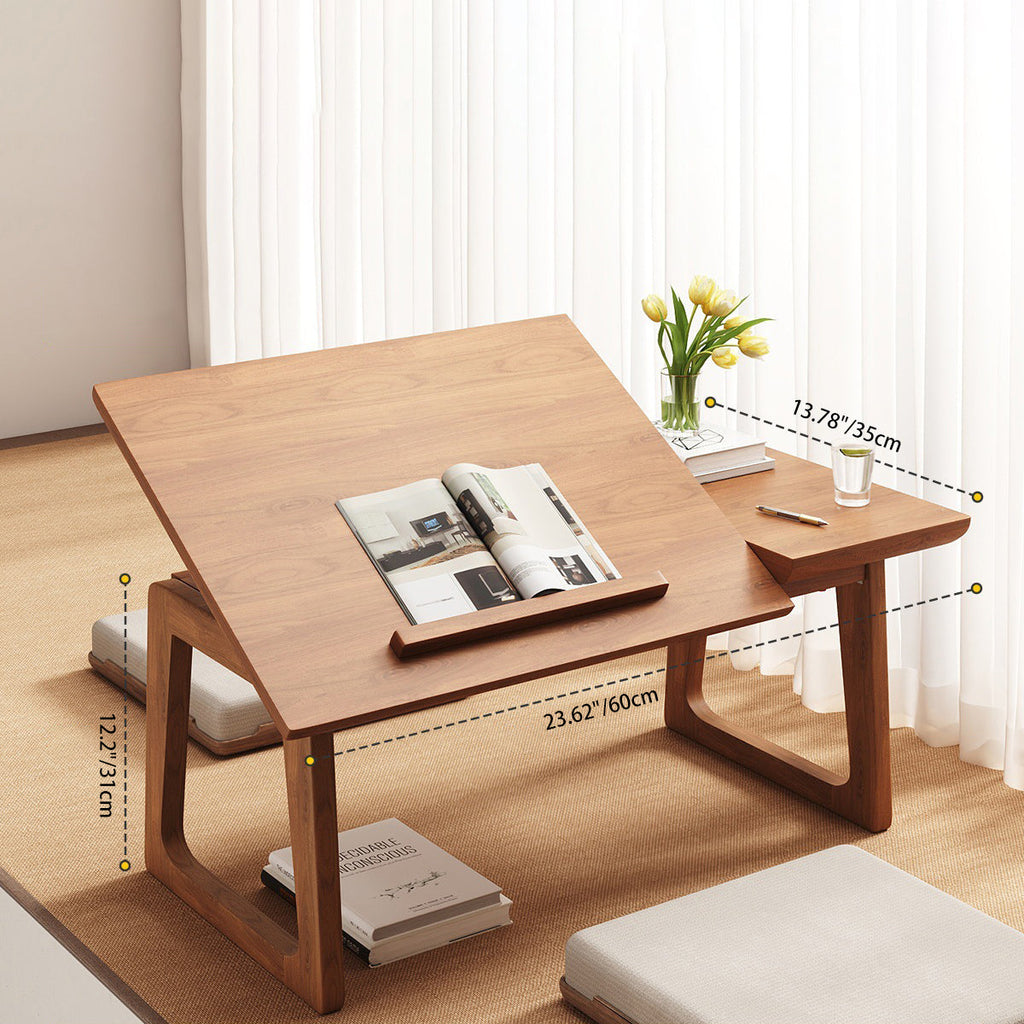 Traditional Japanese Solid Wood Foldable Rectangle Side Table 1-Tier For Living Room