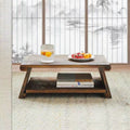 Traditional Japanese Solid Wood Rectangle Coffee Table 2-Tier For Living Room