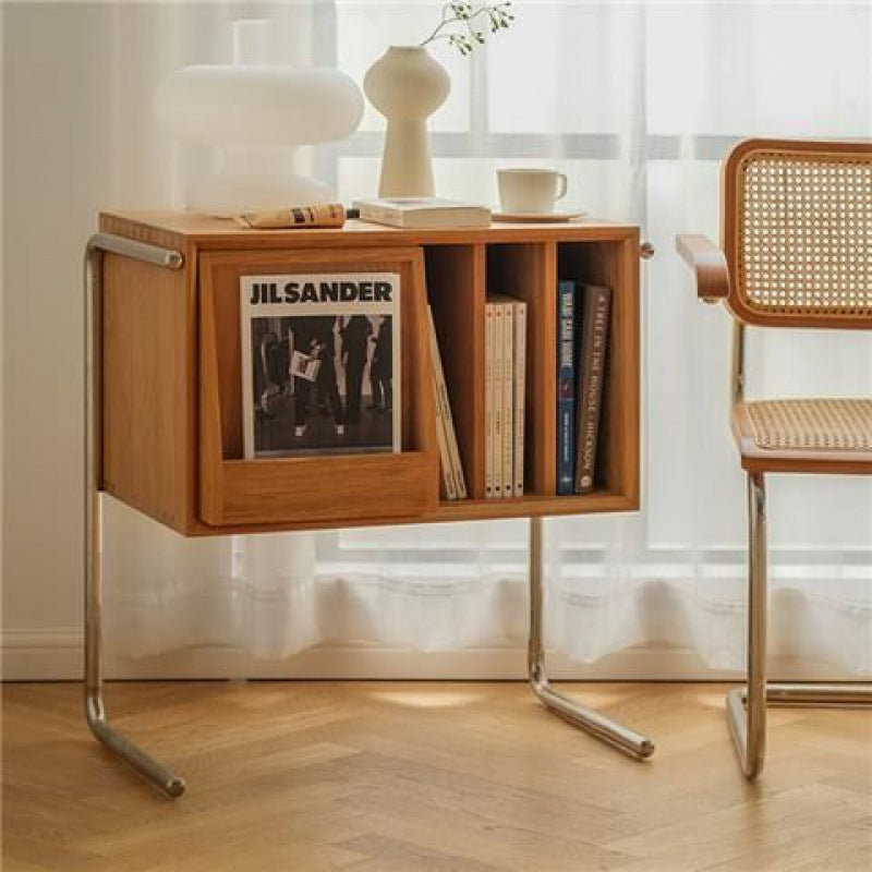 Traditional Japanese Rectangular Plywood Stainless Steel End Table Storage Cabinet For Living Room