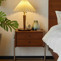 Contemporary Retro Rectangular Oak Wood Stainless Steel Frame Nightstand 2-Drawer For Bedroom