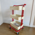 Contemporary Nordic Rectangular Carbon Steel Frame End Table Rolling Cart 3-Tier Storage Shelves For Living Room