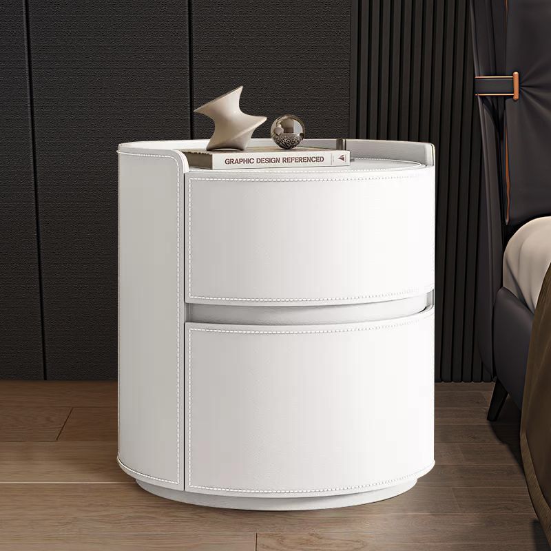 Modern Round Leather Nightstand