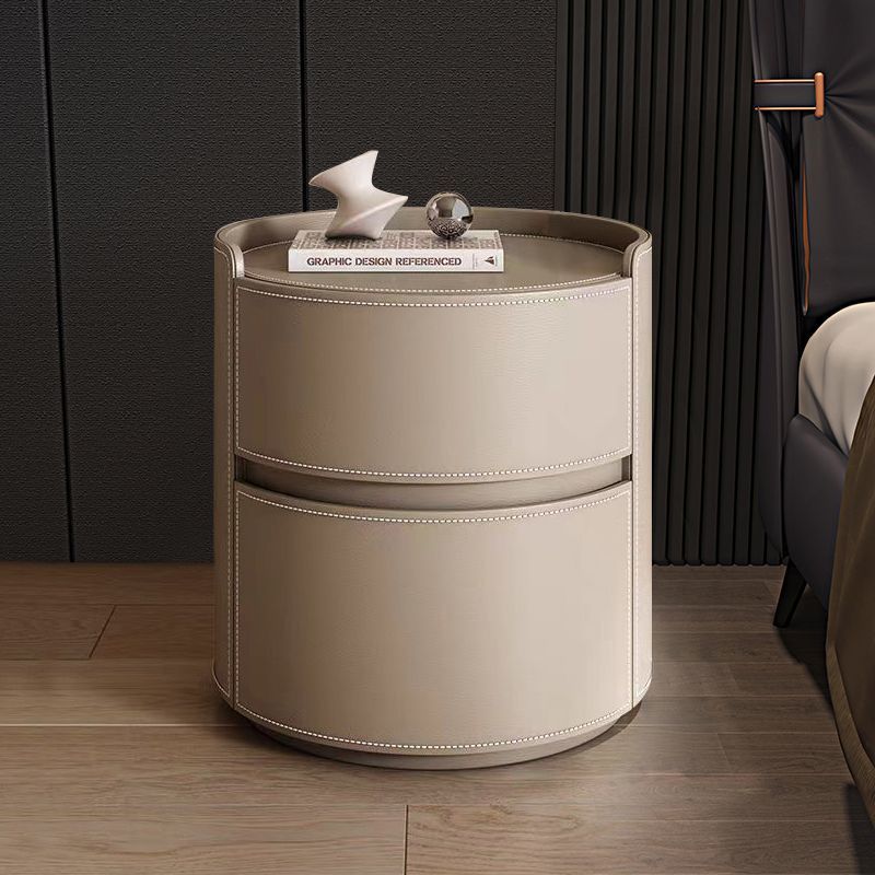 Modern Round Leather Nightstand