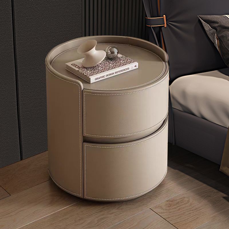 Modern Round Leather Nightstand