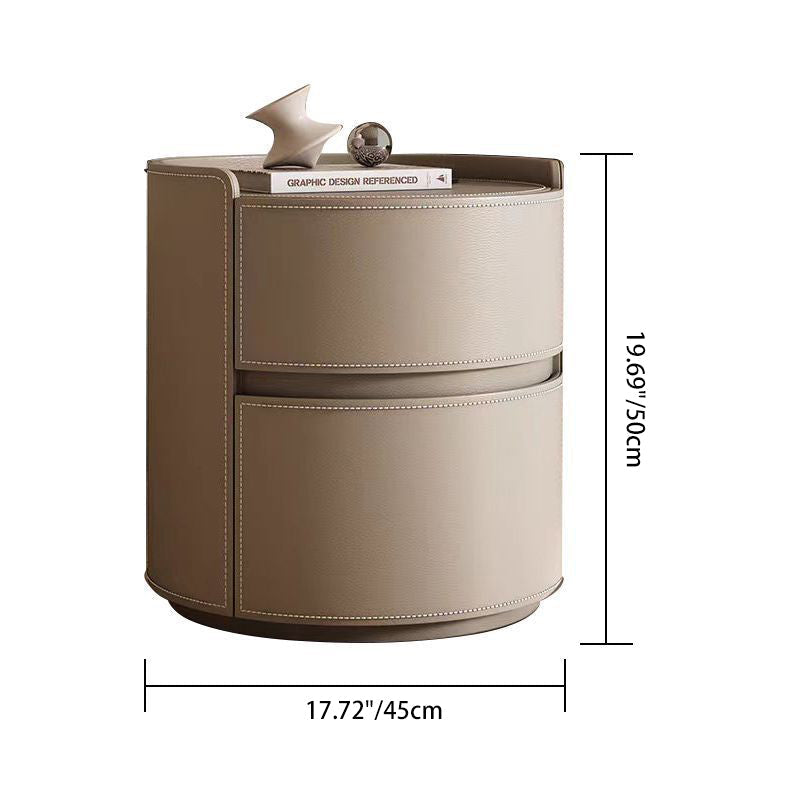 Modern Round Leather Nightstand
