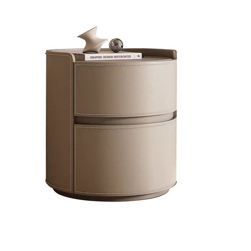 Modern Round Leather Nightstand