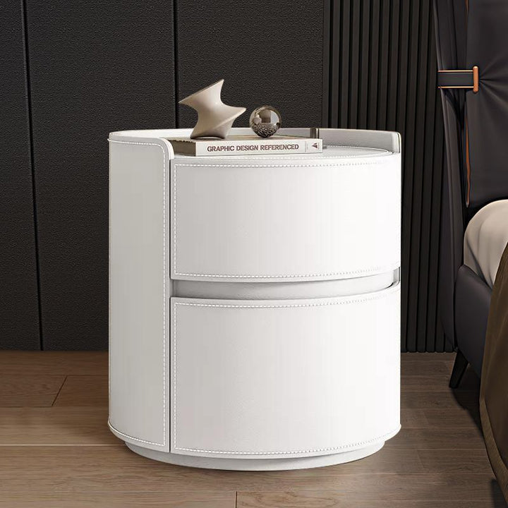 Modern Round Leather Nightstand