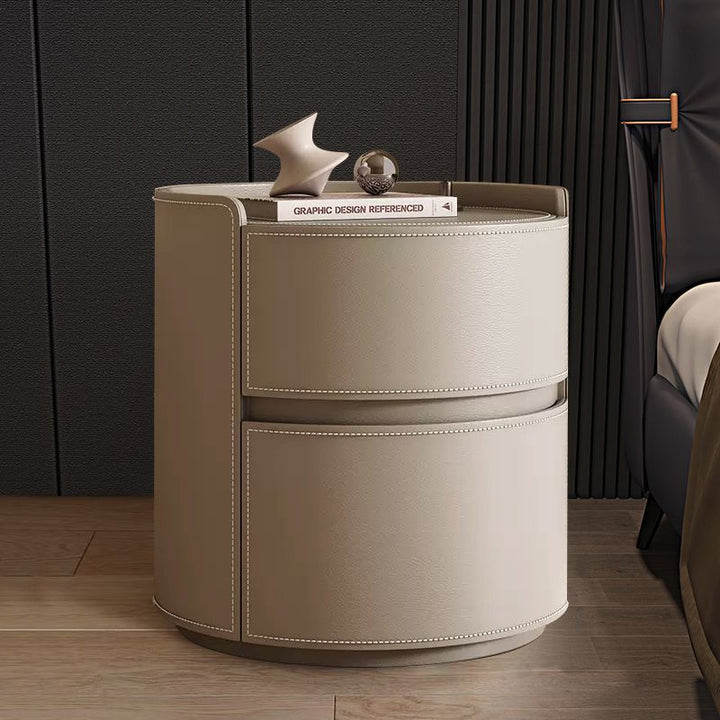 Modern Round Leather Nightstand