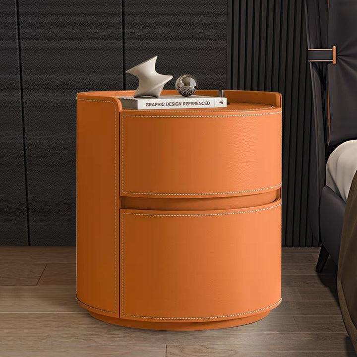Modern Round Leather Nightstand