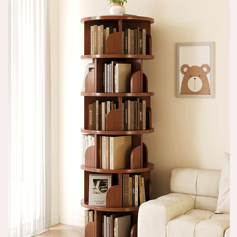 Modern Minimalist Cylindrical Bamboo Metal & MDF Rotatable Floor-Standing Bookshelf 3/4/5/6/7-Tier For Study