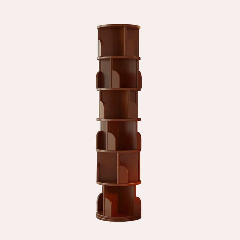 Modern Minimalist Cylindrical Bamboo Metal & MDF Rotatable Floor-Standing Bookshelf 3/4/5/6/7-Tier For Study