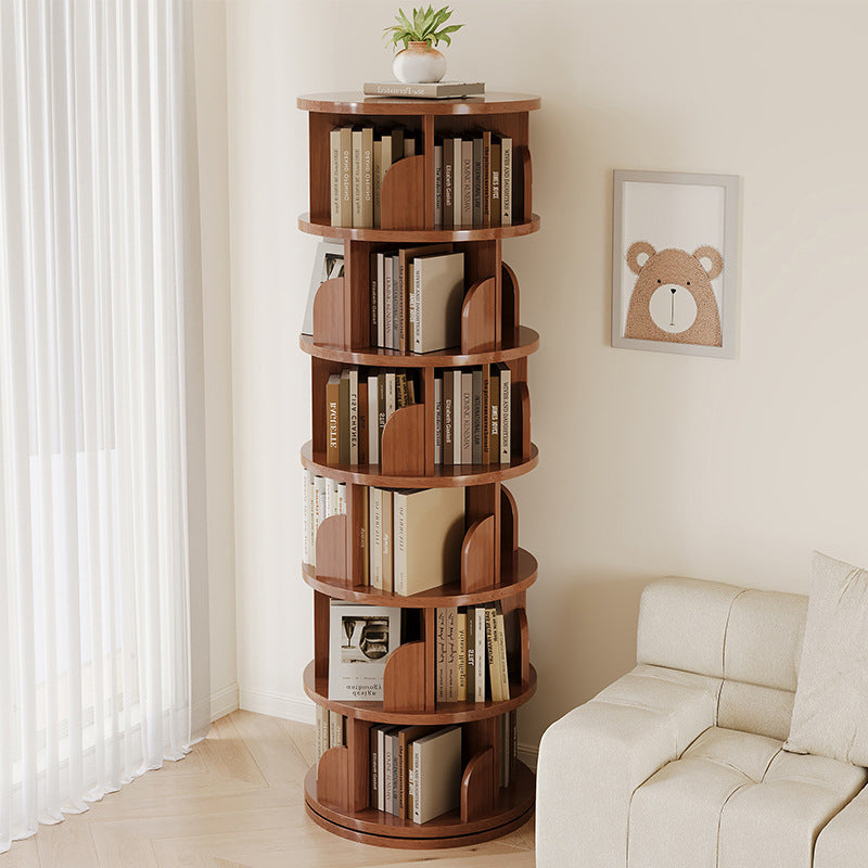 Modern Minimalist Cylindrical Bamboo Metal & MDF Rotatable Floor-Standing Bookshelf 3/4/5/6/7-Tier For Study