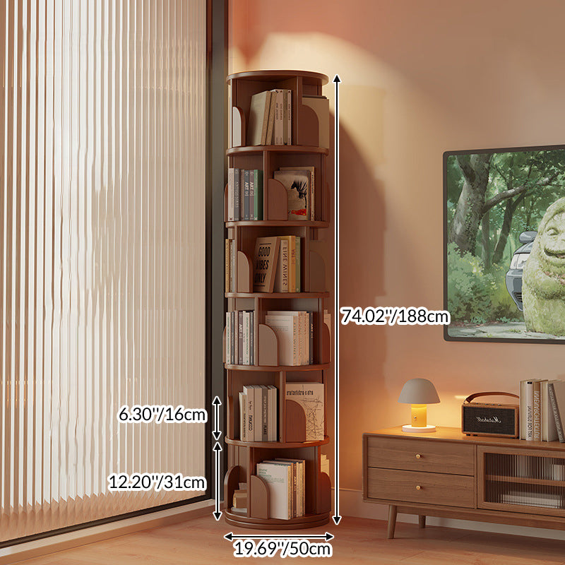 Modern Minimalist Cylindrical Bamboo Metal & MDF Rotatable Floor-Standing Bookshelf 3/4/5/6/7-Tier For Study