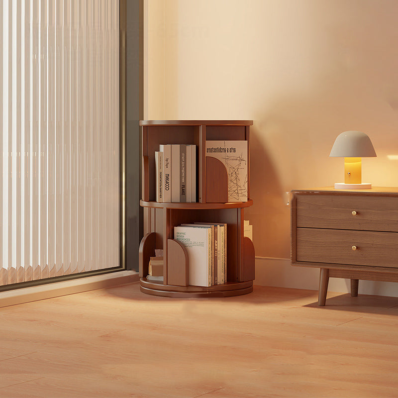Modern Minimalist Cylindrical Bamboo Metal & MDF Rotatable Floor-Standing Bookshelf 3/4/5/6/7-Tier For Study
