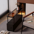 Modern Minimalist Ultra-Narrow Rectangular Tempered Glass Metal Particle Board Movable End Table 1-Drawer For Bedroom