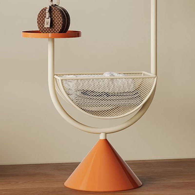 Modern Minimalist G-Shaped Iron Carbon Steel Floor-Standing Hall Tree 1-Basket For Bedroom