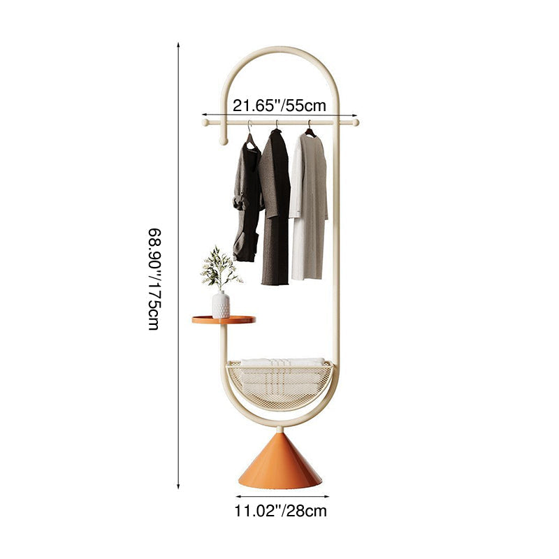 Modern Minimalist G-Shaped Iron Carbon Steel Floor-Standing Hall Tree 1-Basket For Bedroom