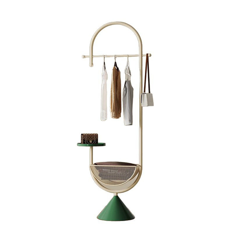 Modern Minimalist G-Shaped Iron Carbon Steel Floor-Standing Hall Tree 1-Basket For Bedroom