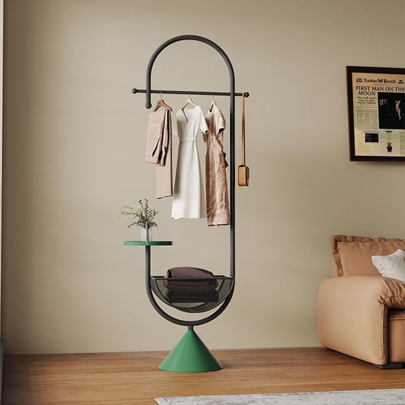 Modern Minimalist G-Shaped Iron Carbon Steel Floor-Standing Hall Tree 1-Basket For Bedroom