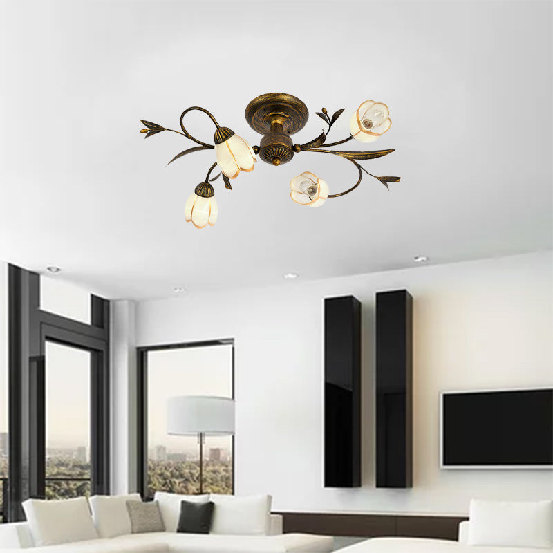 Traditional Flower Glass 12-Light Semi-Flush Ceiling Light