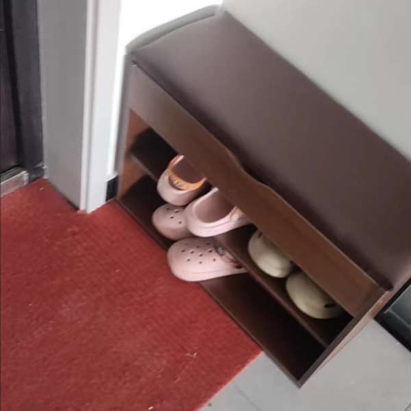 Modern Minimalist Rectangle Fabric PU Leather Wood Shoe Storage 3-Tier For Entryways